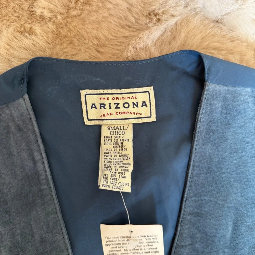 NWT Arizona Vintage Suede Leather Blue Vest Button Front Pockets Small Unisex‎